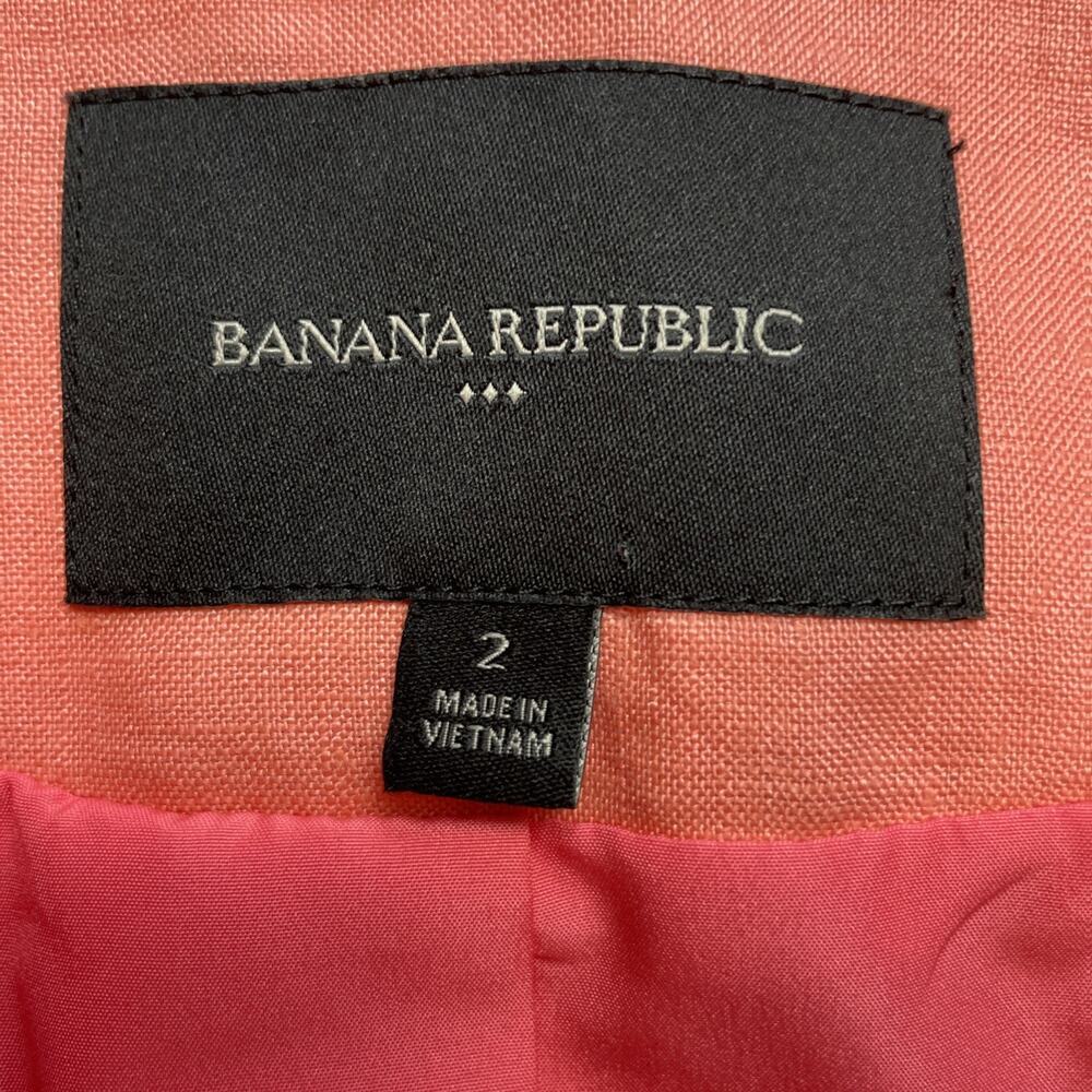Banana Republic Womens Linen Blazer Jacket Size 2 Coral Lined Zip Sleeve Pleated - Picture 4 of 11